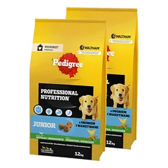 PEDIGREE® Junior Professional Nutrition 2x12 kg su paukštiena ir daržovėmis - sausas visavertis maistas didelių ir vidutinių veislių šuniukams