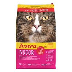 JOSERA Indoor 10 kg + 1 kg – begrūdis kačių ėdalas, skirtas kastruotoms ir namuose gyvenančioms katėms