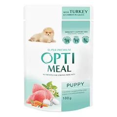 OPTIMEAL ™ visavertis konservuotas pašaras šuniukams su kalakutiena ir morkomis padaže 12x0.1 kg