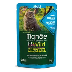 Monge BWild Grain Free Adult Anchovies With Vegetables drėgnas maistas katėms, 85 g
