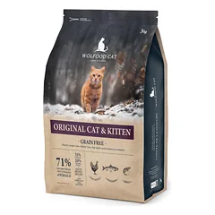 WOLFOOD Original Cat & Kitten begrūdis sausas maistas katėms su paukštiena ir žuvimi, 3 kg — 1 nuotrauka