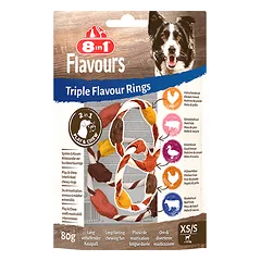 8in1 FLAVOURS trigubo skonio skanėstas šuniui XS/S, žiedai, 80g