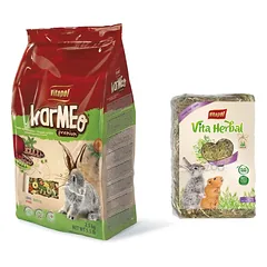 KARMEO PREMIUM visavertis pašaras triušiams 2,5kg + VITAPOL Šienas stambiems graužikams 800g