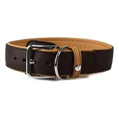 Das Lederband Hundehalsband Vancouver mit Kehlkopfschutz mocca/caramel
