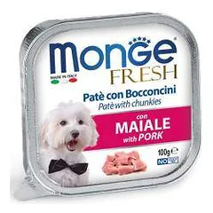 Monge Fresh Wet Dog Alu Pate & Chunkies drėgnas maistas šunims su kiauliena, 100 g