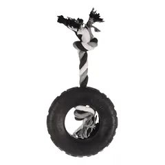 Flamingo Gladiator guminių padangų žaislas su virve šunims, juodas, 19 cm