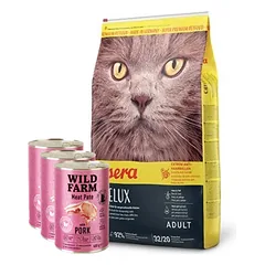 JOSERA Catelux 10kg + WILD FARM Paštetas su kiauliena 3x400g - maistas katėms be glitimo
