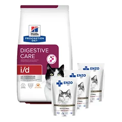 HILL'S PD Prescription Diet Feline i/d 400g + ENZO VET Žarnynas su ėriena padaže katėms 3x100g