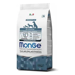 Monge All Breeds Puppy & Junior Monoprotein Trout, Rice And Potatoes sausas maistas visų veislių šuniukams, su upėtakiu, ryžiais ir bulvėmis, 2,5 kg — 1 nuotrauka