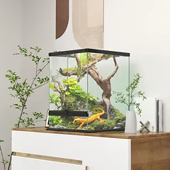 Stiklinis terariumas 120 l, rakinamas, su laidų angomis, 45x45x60 cm, juodas — 2 nuotrauka