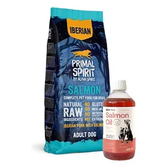 PRIMAL SPIRIT Iberijos lašiša 12kg + LAB V Lašišų aliejus šunims ir katėms 500ml
