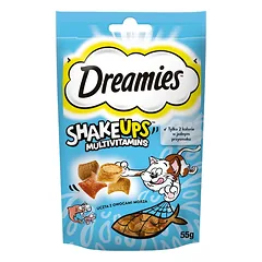 DREAMIES Shake Ups Traškūs multivitaminų skanėstai katėms su jūros gėrybių puota 6 x 55 g