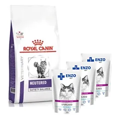 ROYAL CANIN Neutered Satiety Balance 12kg + ENZO VET Sterilizuota su veršiena padaže 3x100g
