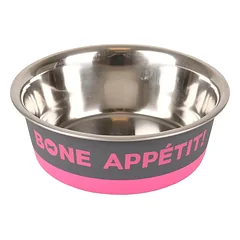 Flamingo Bone Apetit Pink Bowl - nerūdijančio plieno dubuo šunims ir katėms su neslystančiu pagrindu