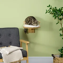 Sieninis kačių gultas su apsauginiu krašteliu ir pagalvėle, Ø34 x 10,5 cm, ąžuolo ir kreminės baltos spalvos — 2 nuotrauka