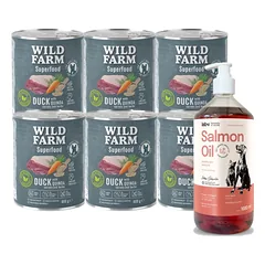 WILD FARM Superfood Duck (Antis su kvinoja, morkomis ir žolelėmis) 6x800 g pašaro šunims be grūdų + LAB V Lašišų aliejus šunims ir katėms 1000ml