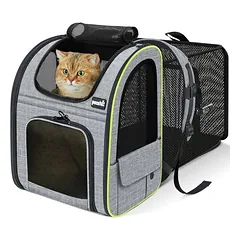 HausPets Hunde Katzen Rucksack Erweiterbar Atmungsaktiv Grau