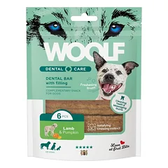 Woolf Dental Bars Lamb Pumpkin 108g Avienos ir moliūgo skanėstas šunims – sausas dantų priežiūros skanėstas