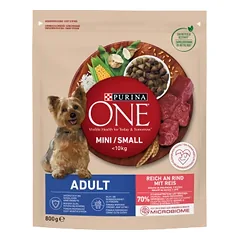 PURINA ONE Mini Adult Beef, Rice - sausas maistas šunims - 800g