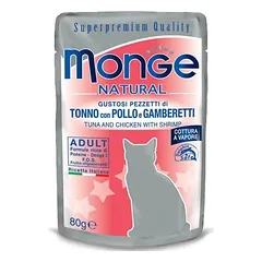Monge Natural konservai katėms su tunu ir krevetėmis 12x80g