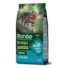 Monge BWild Cat Grain Free Sterilised Tuna With Peas sausas maistas sterilizuotoms katėms su tunu ir žirniais, 1.5 kg