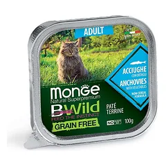 Monge Bwild Adult Anchovies with Vegetables begrūdis paštetas katėms
