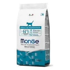 MONGE NATURAL SUPERPREMIUM KITTEN VISAVERTIS PAŠARAS KAČIUKAMS NUO 1 IKI 12 MĖNESIŲ. SU ŠVIEŽIA VIŠTIENA.