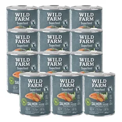 WILD FARM Superfood Salmon (lašiša su cukinijomis, saldžiosiomis bulvėmis ir žolelėmis) 12x800 g pašaro šunims be grūdų