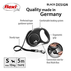 FLEXI pavadėlis šuniui Black Design S juostinis 5m, juodas — 2 nuotrauka