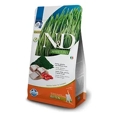 Farmina N&D Kitten Grain Free Herring, Spirulina begrūdis sausasis maistas kačiukams ir nėščioms katėms, 1.5 kg