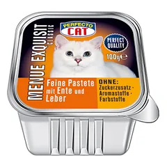Perfecto Cat Menue Exquisit, konservuotas pašaras katėms, paštetas su antiena ir kepenimis, 100g nuotrauka