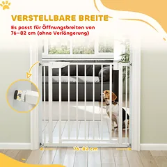 Apsauginiai varteliai laiptams ir durims, be gręžimo, su automatiniu uždarymu, plienas, 76–81 x 76 cm, balti — 4 nuotrauka