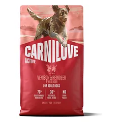 CARNILOVE Active Dog Venision and Reindeer Adult 4 kg elnių mėsa, elnių ir šernų mėsa šunims + CARNILOVE Dog Jerky Turkey with Venison 100 g NEMOKAMAI