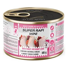 SUPER RAFI Mini su kalakutiena ir triušio kepenėlėmis 185g drėgna maistas mažų veislių šunims