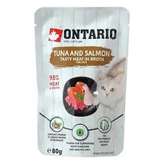 Ontario konservai katėms su tunu ir lašiša sultinyje, 80 g