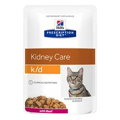 Hill's Prescription Diet Cat K/D Kidney Care su jautiena, veterinarinis maistas katėms 12 x 85 g — 2 nuotrauka
