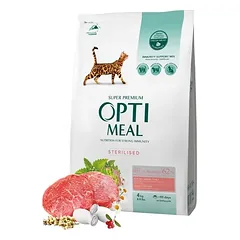 OPTIMEAL™. Visavertis sausas maistas sterilizuotoms katėms ir kastruotiems katinams su dideliu kiekiu jautienos ir sorgo žolelėmis