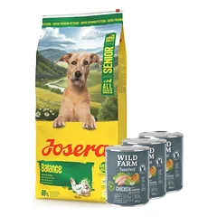 JOSERA Balance 12,5kg + WILD FARM Superfood Chicken (Vištiena su moliūgais, obuoliais ir žolelėmis) 3x800 g pašaro šunims be grūdų