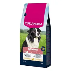 EUKANUBA Senior Medium Breeds Chicken 15 kg sausa maistas vyresniems vidutinio dydžio šunims, turintis šviežio vištienos