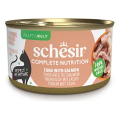 Schesir Complete Nutrition konservai su tunu ir lašiša drebučiuose katėms