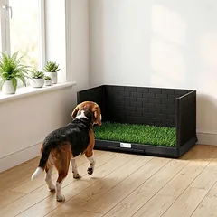 Tualetas šunims 75x51 cm su dirbtine žole, aukštomis sienelėmis ir ištraukiamu padėklu, juodas — 2 nuotrauka