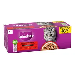 Whiskas Megapack Nassfutter + 180 g Knuspertaschen mit Huhn und Käse gratis!