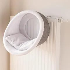 Trixie Radiator Cuddly Cave Minkštas Pliušinis Miegmaišis Katėms su Tvirtinimu prie Radiatoriaus, Baltas/Pilkas, 38×34 cm