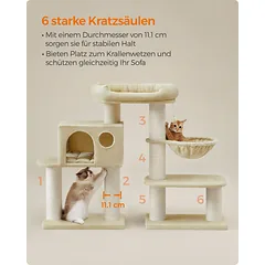 Kačių draskyklė 107 cm, storų stulpų, smėlio spalvos — 4 nuotrauka