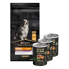 Purina Pro Plan Medium & Large Adult 7+ Optiage 14kg + Wild Farm Monoprotein Pork 3x400g hipoalerginis maistas šunims