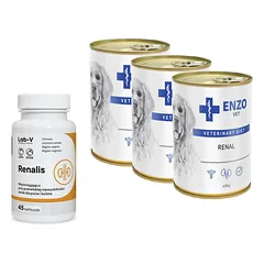 ENZO VET Inkstų dietos inkstų ligoms gydyti su jautiena šunims 3x400g + LAB-V Renalis 45 kapsulėsj