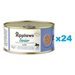 APPLAWS Cat Senior Tuna Fillet with Sardine in Jelly tunas su sardinėmis drebučiuose vyresnėms katėms 6x70 g