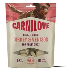 CARNILOVE Dog Freeze Dried Turkey and Venison 60 g – liofilizuoti skanėstai šunims su kalakutiena ir elniena