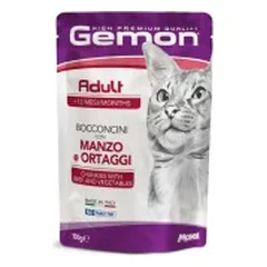 Gemon Cat Pouch Adult Chunkies su jautiena ir daržovėmis, drėgnas maistas katėms 100 g parduotuvėje akvanamai.lt