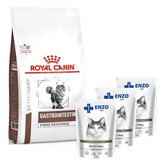 ROYAL CANIN Fibre Response Gastrointestinal FR 31 400g + ENZO VET Žarnynas su ėriena padaže katėms 3x100g